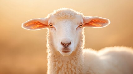 Fototapeta premium Close up of sheep wool texture with soft golden light in pastoral setting