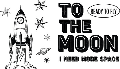 Illustration of handdrawn illustration of a rocket ship with stars and planets perfect for spacethemed designs, childrens books, and educational materials