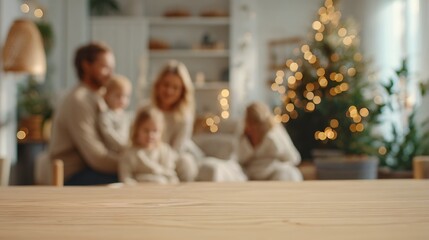 family celebrating christmas in cozy home setting