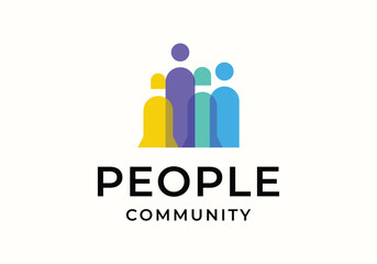people community human unity overlapping color logo icon illustration design
