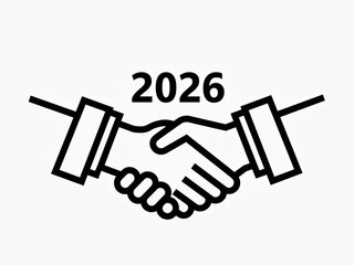 Handshake Agreement: An emblem of unity featuring two hands clasped in a handshake, the numerical inscription of 2026 above symbolizes the commitment to collaboration and the promise of a future.