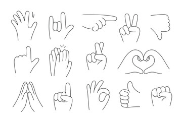 Fototapeta premium Collection of outline hands with different gestures. Doodle style. Isolated vector illustration