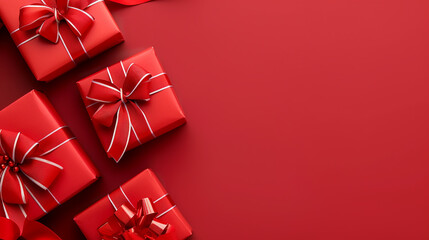 A Vibrant Display of Burgundy Gift Boxes Adorned with Elegant White Ribbons Set Against a Rich Burgundy Background, Perfect for New Year Celebrations