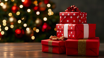A Festive Scene Featuring Colorful Christmas Presents Elegantly Stacked Beneath a Radiantly Glowing Tree, Illuminating the Room with Holiday Cheer and Magic.