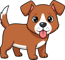 Cartoon brown dog, friendly pet character, expressive eyes, pink tongue, vector art, playful pose, children’s illustration, stock image