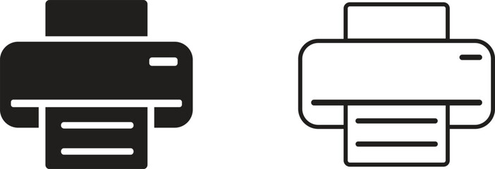Printer Icon Set - Solid and Outline Vector Symbols for Print, Office & Technology
