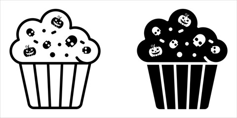 Muffin icon set. icon of sweet Halloween cupcake. Perfect for Halloween themed designs, party invitations, dessert menus, bakery logos, and confectionery projects.