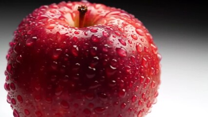 Fresh red apple with water drops isolated on a white background, suggesting a healthy and juicy organic fruit snack - Powered by Adobe