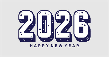 Happy New Year 2026 typography text illustration isolated element. Art Illustration