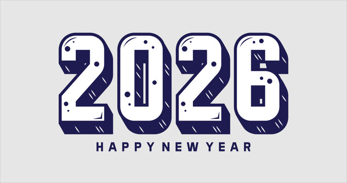 Happy New Year 2026 typography text illustration isolated element. Art Illustration