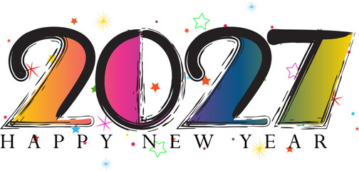 Colorful artistic happy new year 2027 celebration graphic design vector