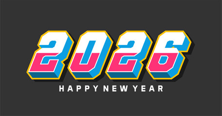 Happy New Year 2026 typography text illustration isolated element. Art Illustration