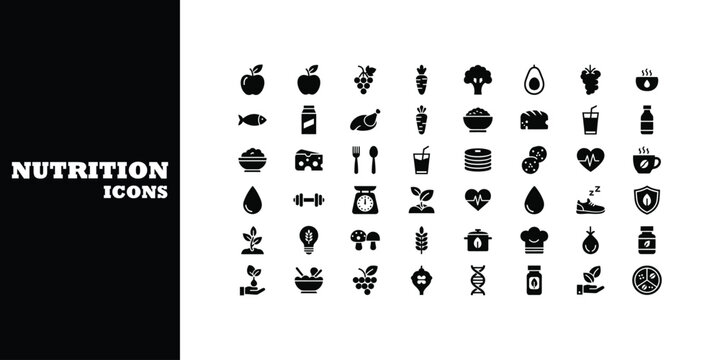 Discover healthy living with this modern collection of nutrition and wellness icons perfect for your next project