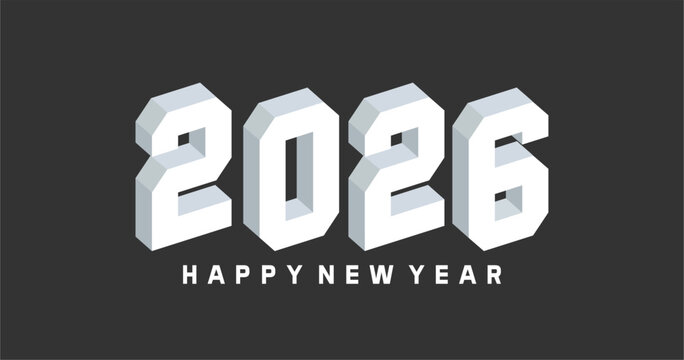 Happy New Year 2026 typography text illustration isolated element. Art Illustration