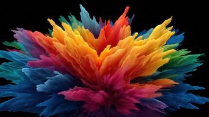 An explosion of vibrant colors bursts forth in a stunning display of digital art, creating a mesmerizing and dynamic abstract composition against a dark background.