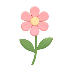Pink chamomile elegant flower with stem 3d icon Easter decor element realistic illustration