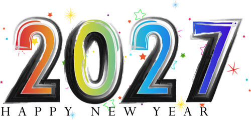 Happy New Year 2027 colorful festive celebration card design template