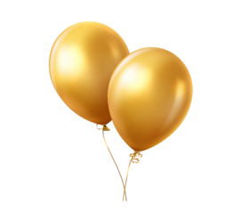 Two Golden Metallic Balloons isolated on a transparent background