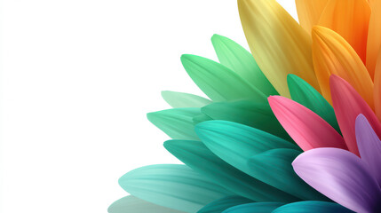 Fototapeta premium A vibrant abstract rainbow flower with its colorful petals is digitally rendered against a clean white background enhancing focus on artistry and design elements.
