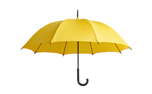 Yellow umbrella with black handle isolated on a transparent background