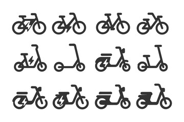 Obraz premium Various bicycle and scooter icons: electric and traditional designs.