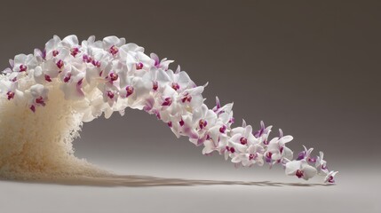 Orchid wave design with modern, minimal floral arrangement.