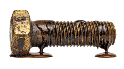 A close-up of a rusty metal bolt showcasing weathered details. or transparent background