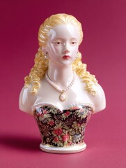Elegant Rococo doll bust figurine with glossy glaze finish.