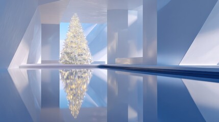 Modern Christmas tree with geometric and futuristic design elements.