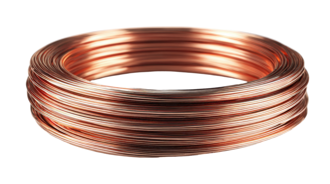 Coiled copper wire for industrial and electrical applications. or transparent background