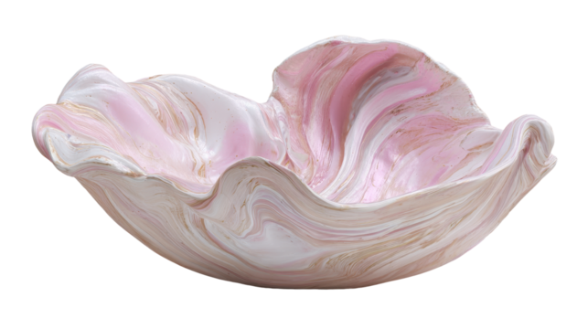 Elegant pink and white decorative bowl with wavy edges. or transparent background