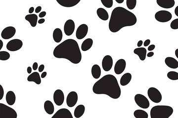 Cute Paw Prints with Hearts Seamless Pattern in Black and White Pet Lover Design