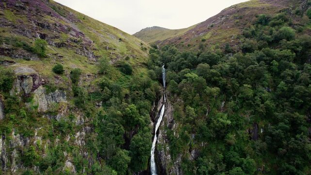 Wide Cinematic Shot of Aber Falls in Wales, UK 