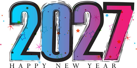 Vibrant and Colorful 2027 New Year Celebration Graphic Illustration