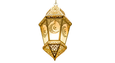 Ornate golden moroccan lantern with crescent moon detail
