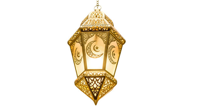 Ornate golden moroccan lantern with crescent moon detail - Powered by Adobe