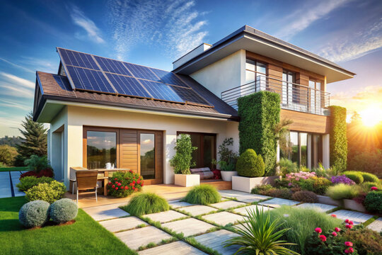 Modern house with solar panels