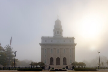 Nauvoo IL Temple in fog