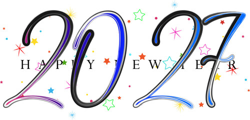 Vibrant Happy New Year 2027 Celebration Design with Colorful Stars
