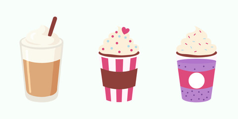 Collection of Cute Coffee and Dessert Drinks Illustration