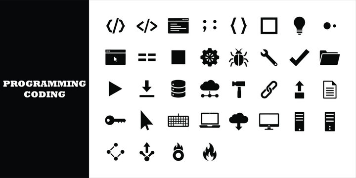 Discover essential programming and coding icons for modern digital projects, representing development, data, and technology concepts with clarity and style.