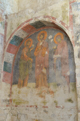 Medieval frescos in the St. Nicholas church in Myra. Demre, Antalya, Turkey. Byzantine wall-painting. History of religion and art concept