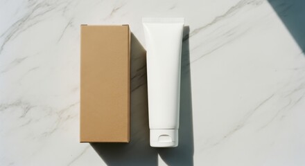Cream Tube and Packaging on Textured Marble Platform