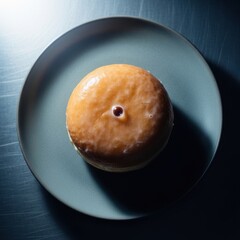 Frosted Donut on Ceramic Plate with Cool Lighting