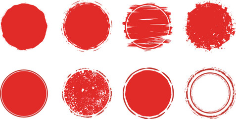 Red Circular Grunge Textures and Frames with Distressed Edges - Graphic Design Elements