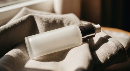 Amber Glass Bottle Surrounded by Fabric Textures