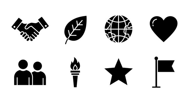 Minimalist black icons: business, ecology, and social themes collection