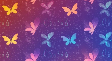 Colorful Butterfly Fantasy: Abstract Digital Art with Raindrops and Gradient Background
