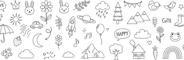 Playful Doodles A Whimsical Collection of Hand-Drawn Cute Elements