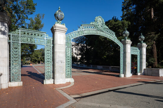 Berkeley, CA, USA - Nov 19, 2023: UC Berkeley's iconic Sather Gate, which used to mark the formal south entrance to the university campus. UC Berkeley is a public land-grant research university.